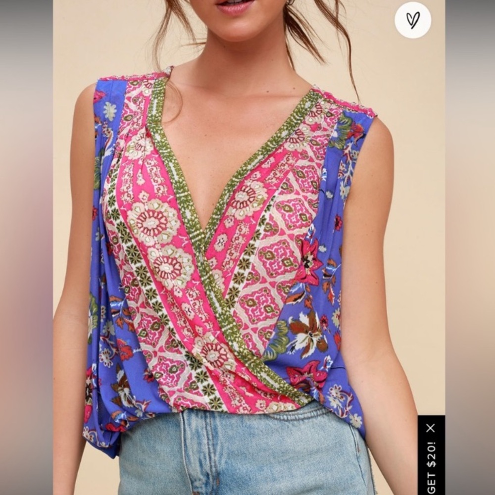 Free People Havana Blue Floral Print Sleeveless Tank Size XS